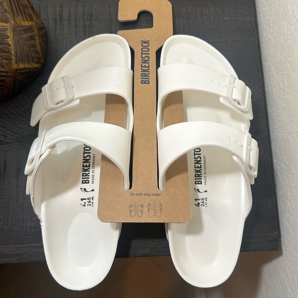 Birkenstocks! White, double buckle. New with tags. White. Ladies 10, men’s 8.